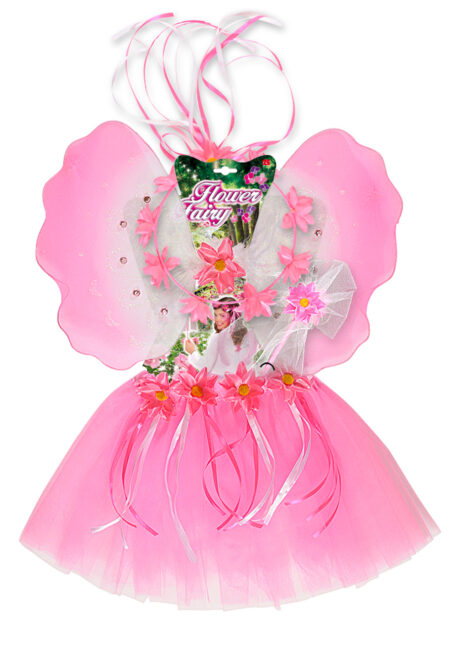 ailes de fée, déguisement fée enfant, tutu rose, ailes roses de fée, Déguisement de Fée Fleurs, Jupe + Ailes + Baguette, Fille