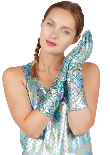 gants de sirène, déguisement sirène, accessoires sirène, Gants de Sirène Bleus Irisés