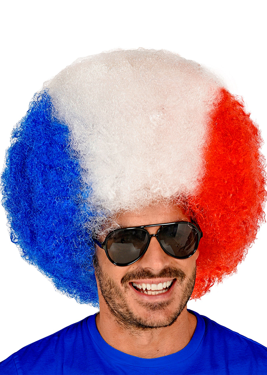 Perruque punk tricolore bleu, blanc, rouge - fête déguisement supporter  Supporter votre équipe - Accessoire de supporter - Creavea