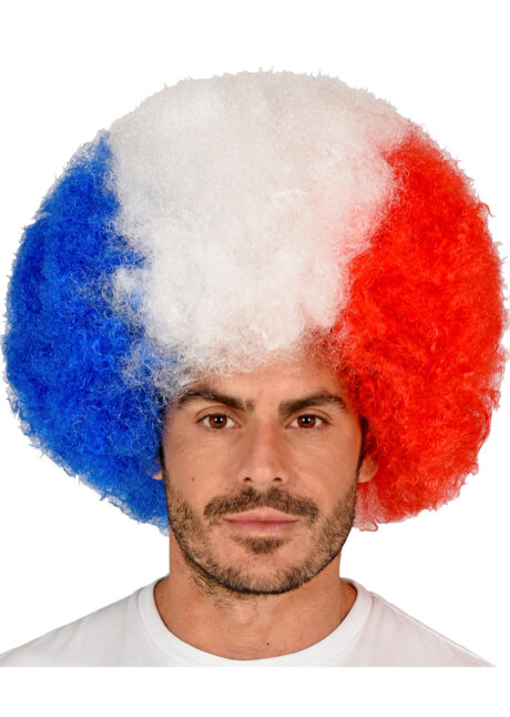 perruque de supporter, perruque france, perruque euro, perruque bleu blanc rouge, perruque tricolore, Perruque de Supporter France, Afro GM, Bleu Blanc Rouge