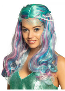 perruque de sirène, perruque bleue, perruque cheveux longs, Perruque de Sirène, Perles de Mer, Bleue