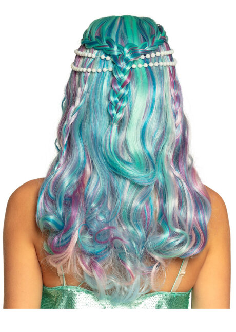 perruque de sirène, perruque bleue, perruque cheveux longs, Perruque de Sirène, Perles de Mer, Bleue