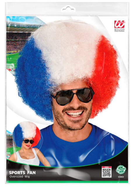 perruque de supporter, perruque france, perruque euro, perruque bleu blanc rouge, perruque tricolore, Perruque de Supporter France, Afro GM, Bleu Blanc Rouge