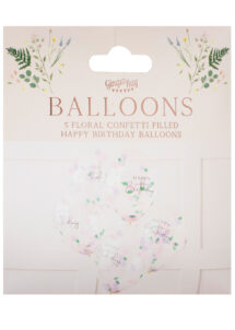 ballons anniversaires confettis, ballons confettis fleurs, ballons hélium, ballons ginger ray