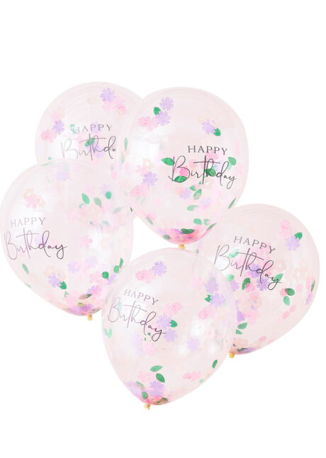 ballons anniversaires confettis, ballons confettis fleurs, ballons hélium, ballons ginger ray, Bouquet de Ballons Anniversaire, Confettis Fleurs, Ginger Ray