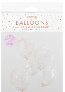ballons confettis multicolores, ballons ginger ray, ballons baudruche hélium, ballons transparents confettis