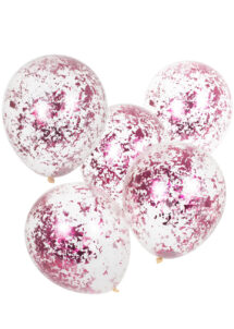 ballons confettis, ballons transparents, ginger ray, ballons confettis roses, Ballons Confettis Roses, x 5