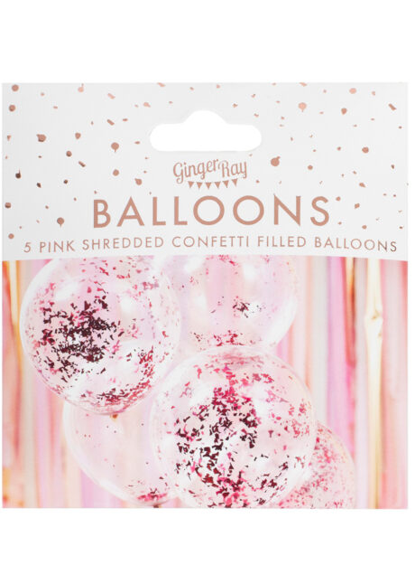 ballons confettis, ballons transparents, ginger ray, ballons confettis roses, Bouquet de Ballons Confettis Roses, Ginger Ray
