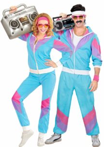 déguisement années 80, jogging années 80, Déguisement Années 80 – Survêtement Bleu et Rose