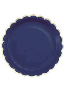 assiettes en carton, assiettes jetables, assiettes anniversaire, Vaisselle Bleu Marine, Assiettes Bleues et Dorées
