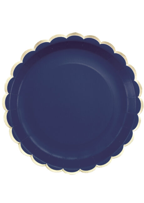 assiettes en carton, assiettes jetables, assiettes anniversaire, Vaisselle Bleu Marine, Assiettes Bleues et Dorées