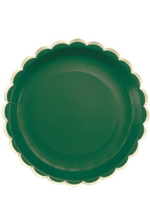assiettes vert foncé, assiettes jetables, vaisselle jetable, Vaisselle Vert Foncé, Assiettes Vertes et Or