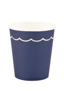 gobelets jetables, gobelets en carton, vaisselle jetable anniversaire, Vaisselle Bleu Marine, Gobelets Bleus et Dorés