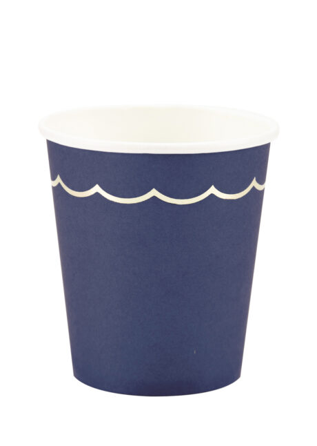 gobelets jetables, gobelets en carton, vaisselle jetable anniversaire, Vaisselle Bleu Marine, Gobelets Bleus et Dorés