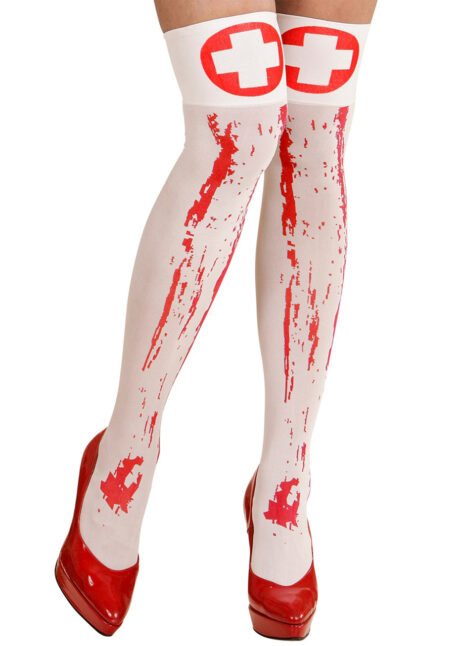 chaussettes infirmière, infirmière halloween, collants infirmière, Chaussettes Hautes, Infirmière Ensanglantée, Halloween