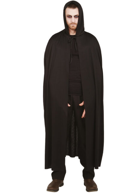 cape noire à capuche, cape halloween, cape adulte, Cape Noire avec Capuche, 150 cm