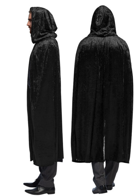 cape noire à capuche, cape halloween, cape carnaval de venise, Cape Noire à Capuche, Aspect Velours, 170 cm