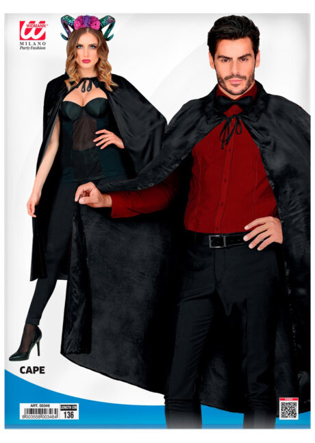 cape halloween, cape carnaval de venise, cape noire adulte, Cape Noire, 136 cm