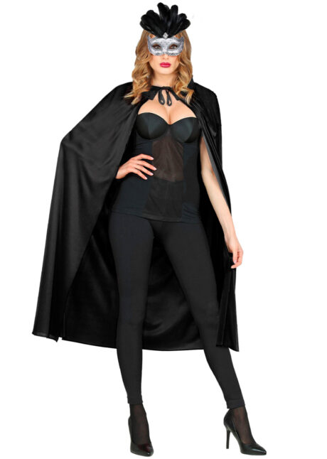 cape halloween, cape carnaval de venise, cape noire adulte, Cape Noire, 136 cm