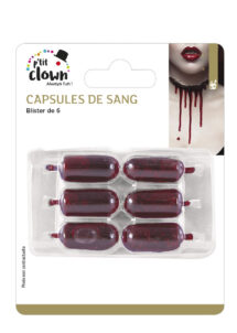 faux sang capsule, capsules de faux sang, faux sang halloween