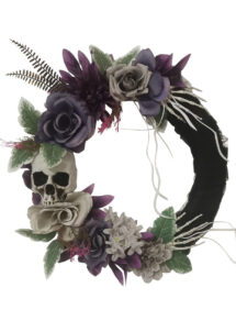 décoration de porte Halloween, couronne de porte halloween, Couronne de Porte Halloween, Fleurs et Crâne