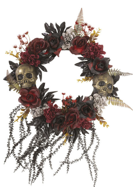 décoration de porte Halloween, couronne de porte halloween, Couronne de Porte Halloween, Crânes et Fleurs