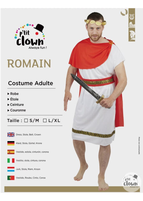 déguisement romain homme, costume de romain, déguisement de romain homme, déguisement empereur romain, Déguisement de Romain, Toge Rouge Courte