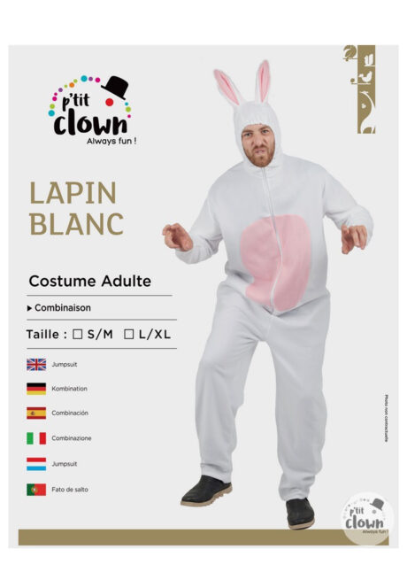 déguisement de lapin, costume de lapin, déguisement animaux adultes, Déguisement de Lapin Blanc, Ventre Rose