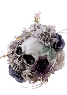 crâne décoré halloween, tête de mort décoration, Faux Crâne, Tête de Mort Fleurie, 24 cm