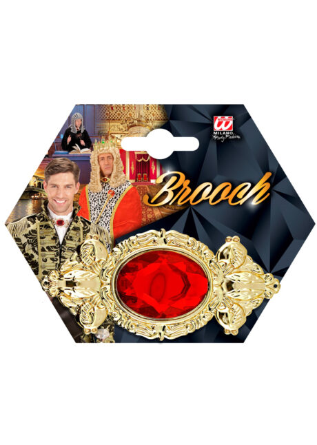 broche dorée et rouge, bijoux broche, accessoire vampire, accessoire roi, Broche Dorée avec Pierre Rouge