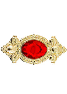 broche dorée et rouge, bijoux broche, accessoire vampire, accessoire roi, Broche Dorée avec Pierre Rouge
