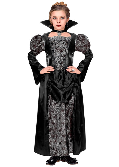 Robe Longue Princesse Gothique – Manches Longues, Ceinture Nouée, Motifs Halloween Ou Noël, Tissu Fluide