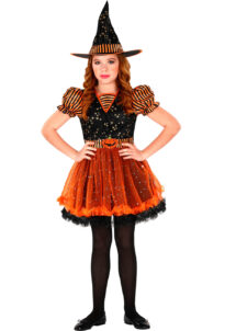 déguisement de sorcière enfant, déguisement halloween fille, déguisement halloween enfant, déguisement sorcière halloween enfant, déguisement sorcière halloween fille, costume halloween enfant, costume sorcière fille, Déguisement de Sorcière Noire et Orange, Fille