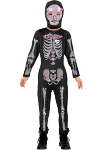 déguisement squelette fille, combinaison squelette jour des morts fille, déguisement halloween fille