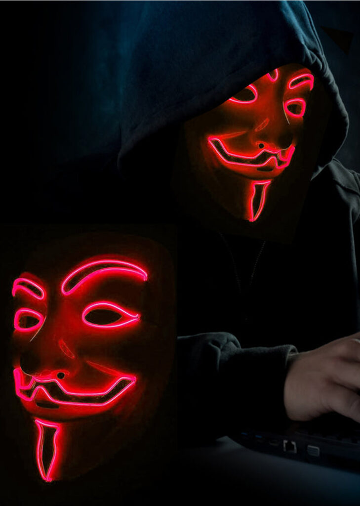Mas Que Led Rouge Masque Anonymous Lumineux – Éclairage rouge à 3 modes