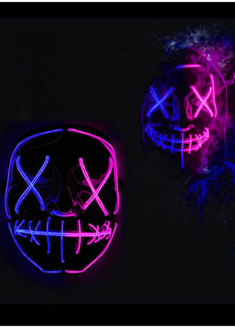 masque lumineux purge led, masque halloween lumineux, masque lumineux halloween, Masque Nightmare La Purge, Lumineux Bleu et Rose