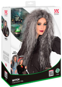 perruque grise sorcière, perruque halloween femme