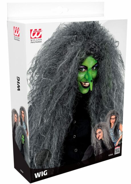 perruque grise sorcière, perruque halloween femme, Perruque de Sorcière Grise, Longue et Volumineuse
