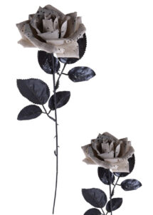 rose grise en tissu, fausses fleurs, rose artificielle, Rose Artificielle Grise, Pétales Tissu