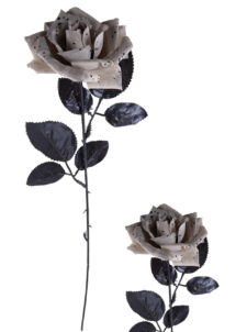 rose grise en tissu, fausses fleurs, rose artificielle