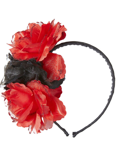 bandeau jour des morts, accessoire jour des morts, Sserre tête Halloween, Bandeau à Fleurs, Rouge et Noir, Jour des Morts