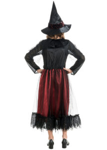 déguisement sorcière fille, déguisement sorcière paillettes, déguisement sorcière rouge et noire