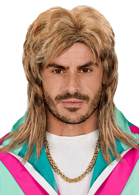 perruque mulet homme, perruque années 80, perruque disco, Perruque 80 Fashion, Mulet Balayage Blond