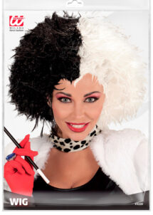 perruque de cruella, perruque noire et blanche, perruque de zombie, cheveux noirs et blancs, perruque pas cher, perruque de femme paris, perruque halloween