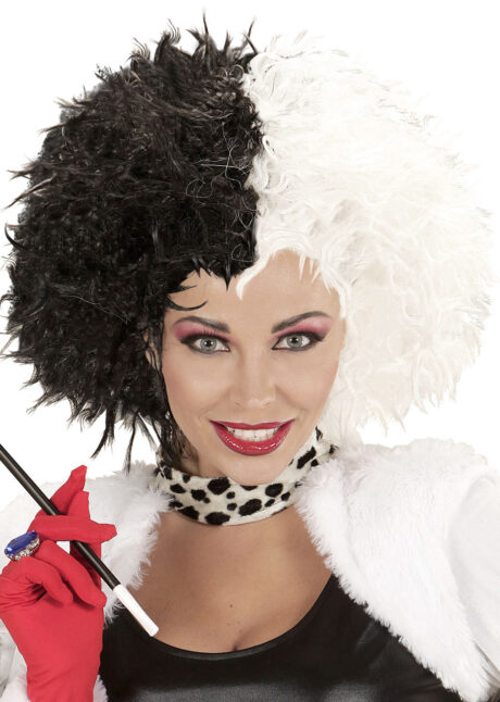 perruque de cruella, perruque noire et blanche, perruque de zombie, cheveux noirs et blancs, perruque pas cher, perruque de femme paris, perruque halloween, Perruque Cruella Démonia, Noire et Blanche