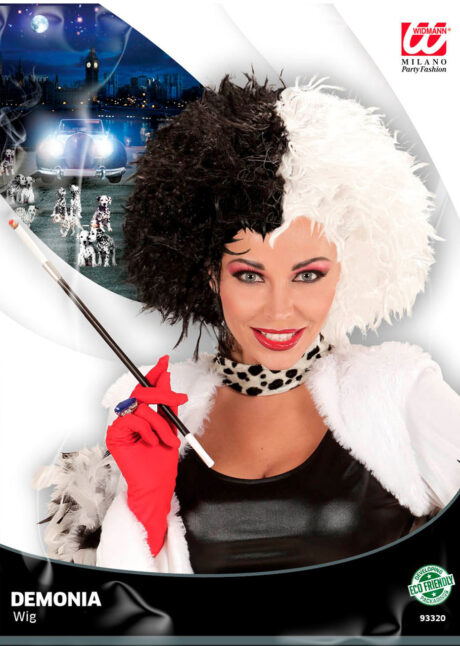 perruque de cruella, perruque noire et blanche, perruque de zombie, cheveux noirs et blancs, perruque pas cher, perruque de femme paris, perruque halloween, Perruque Cruella Démonia, Noire et Blanche