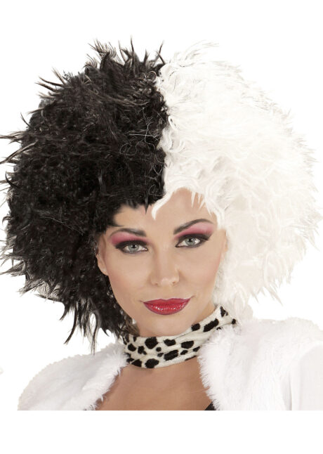 perruque de cruella, perruque noire et blanche, perruque de zombie, cheveux noirs et blancs, perruque pas cher, perruque de femme paris, perruque halloween, Perruque Cruella Démonia, Noire et Blanche