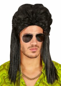 perruque mulet homme, perruque années 80, perruque disco, Perruque Disco Mulet Noire – Cheveux Longs