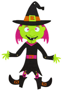 sorcière en feutrine, décos halloween, décoration halloween pour enfant, Sorcière en Feutrine, Articulation Pantin, 53 cm