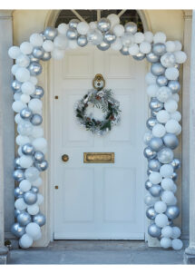 arche ballons noel, ginger ray, ballons argent et blancs, décorations noel, arche de porte, Arche Guirlande de Ballons de Porte, Blanc et Argent, Ginger Ray